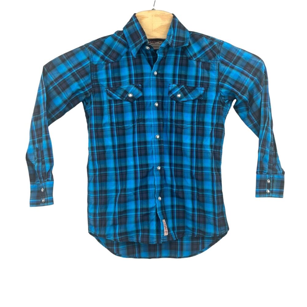 Rafter C Western Pearl Snap Size Youth Boys Large Long Sleeve Shirt Bright Blue
